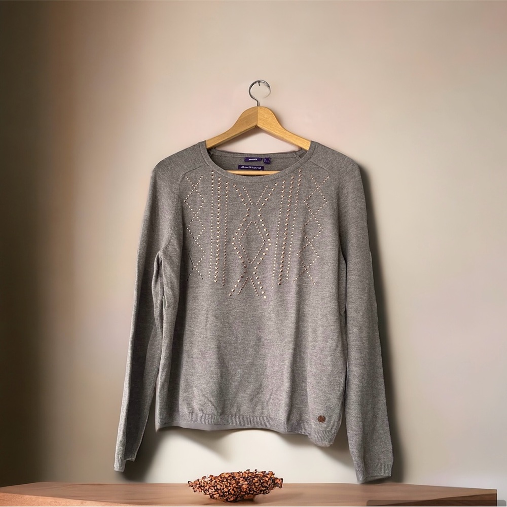 Women's Mexx Gray Crew Neck Sweater With Aztec Designs Size Large Sothwestern